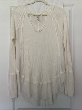We The Free Cream Layered Waffle Knit Long Sleeve Top